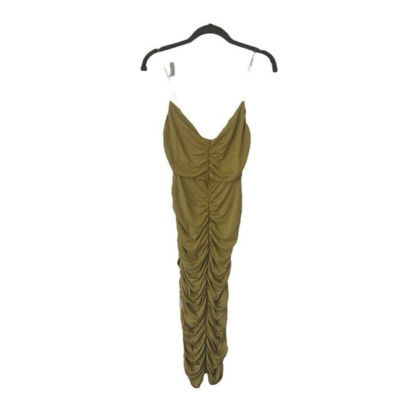ASOS Design Cami Strappy Midi Dress Ruched Detail Gold Size US 06 - Picture 5 of 8